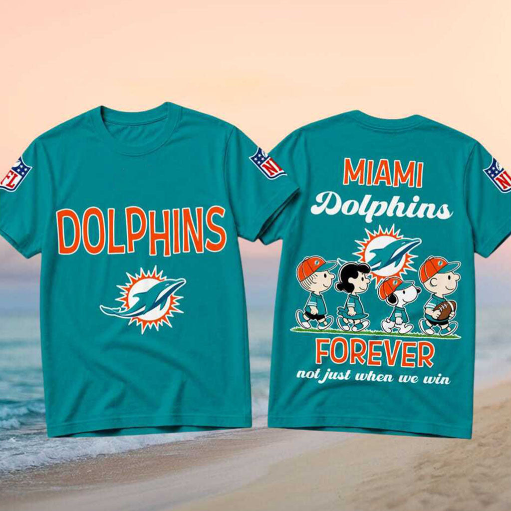 Miami Dolphins Peanuts Characters Forever Football Shirt Miami Dolphins Merch Best Man Gifts - Merchluma