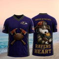 Baltimore Ravens Snoopy Firefighter Football In The Heart V-Neck Shirt Baltimore Ravens Merch - Merchluma