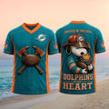Miami Dolphins Snoopy Firefighter Football In The Heart V-Neck Shirt Miami Dolphins Merch Gifts - Merchluma