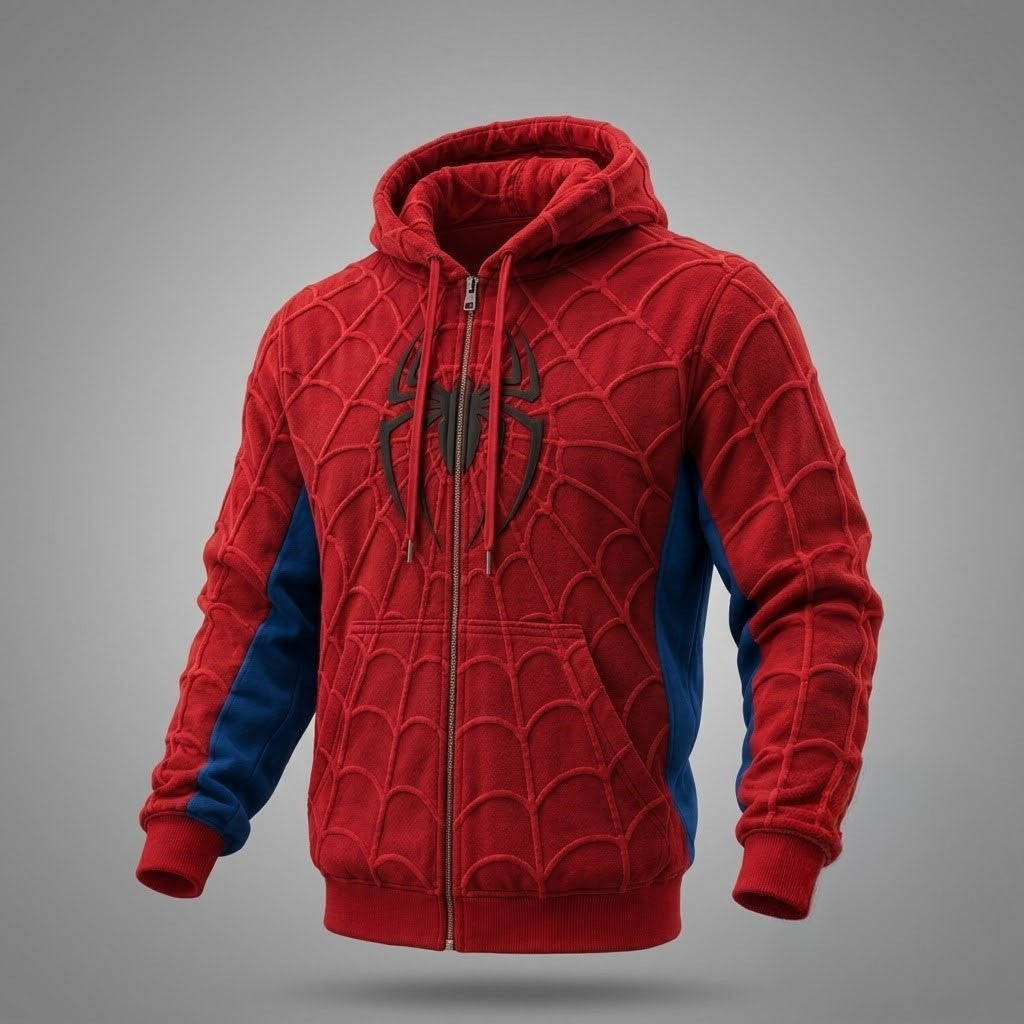 Spider Man Web Pattern Zip Hoodie 2026 Spider Man Merch Marvel Fan Apparel Gift For Son - Merchluma