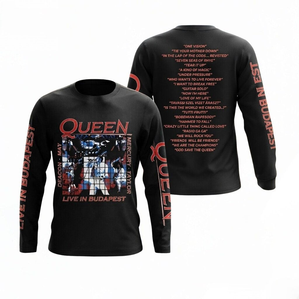 Queen Live In Budapest Setlist Concert Long Sleeve Shirt Queen Band Merch Gift For Music Fans - Merchluma