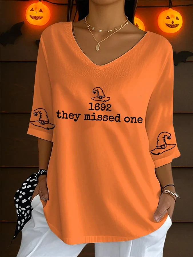 1692 They Missed One Retro Crop Sleeve V-Neck T-Shirt Witch Outfit For Women Halloween Present - Merchluma