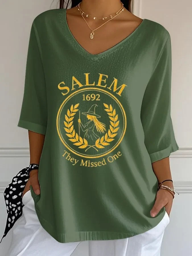 They Missed One Salem 1692 Crop Sleeve V-Neck T-Shirt Halloween Gifts For Teens - Merchluma