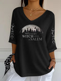 Not Every Witch Lives In Salem Crop Sleeve V-Neck Shirt Black Halloween Gift For Women - Merchluma