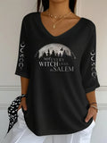 Not Every Witch Lives In Salem Halloween Witch Crop Sleeve V-Neck Shirt Best Halloween Gifts - Merchluma
