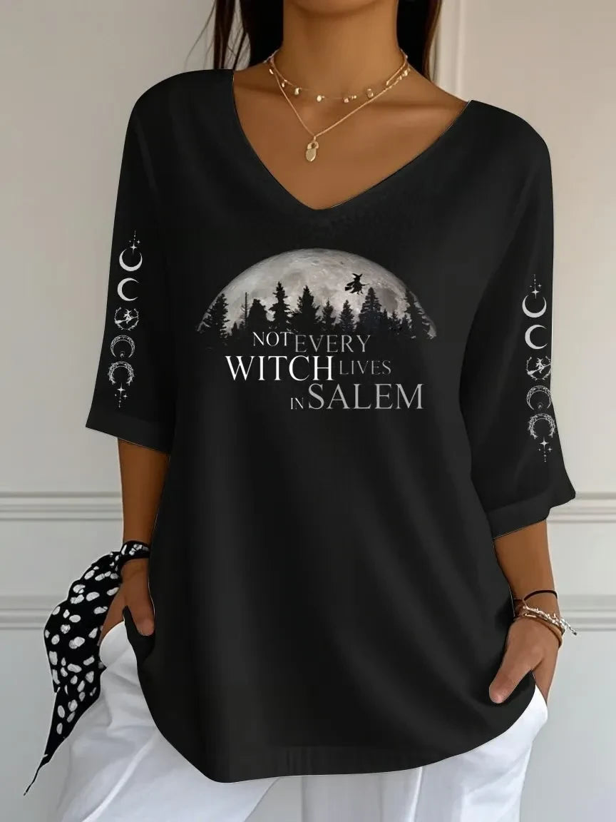 Not Every Witch Lives In Salem Halloween Witch Crop Sleeve V-Neck Shirt Best Halloween Gifts - Merchluma