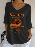 Salem Broom Co Finest Quality Crop Sleeve V-Neck Shirt Witch Outfits Best Halloween Gifts - Merchluma