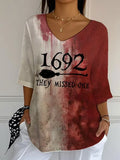 Halloween Witch Salem 1692 They Missed One Crop Sleeve V-Neck Shirt Bloody Outfits For Her - Merchluma