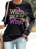 Halloween Witch Way To The Wine Crewneck Sweatshirt Spirit Halloween Outfits Gift For Drinker - Merchluma