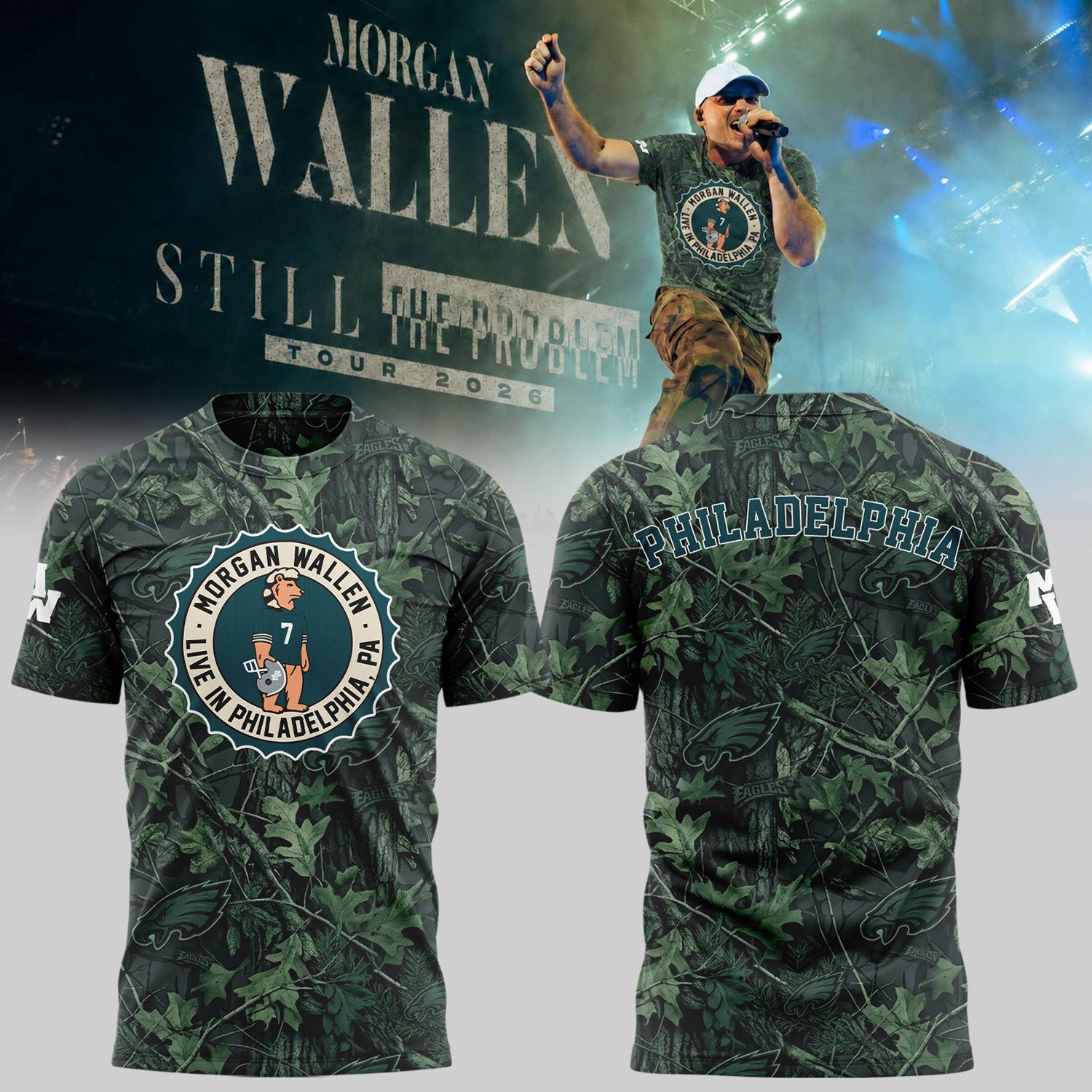 Morgan Wallen X Philadelphia Eagles Merch MW Live at Lincoln Financial Field T-Shirt Fan Gifts - Merchluma