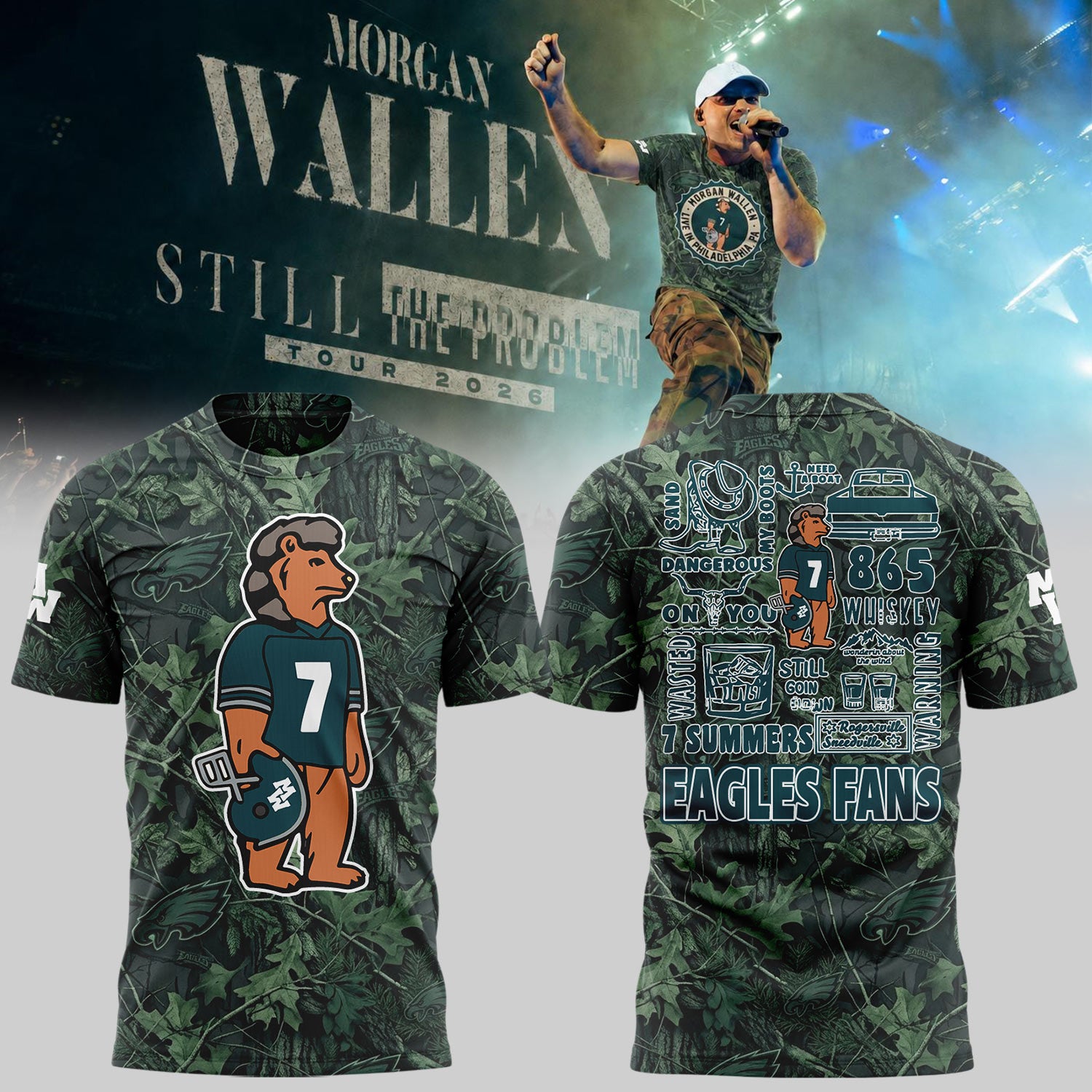 Morgan Wallen X Philadelphia Eagles Merch MW Still The Problem Tour T-Shirt Country Fan Gifts - Merchluma