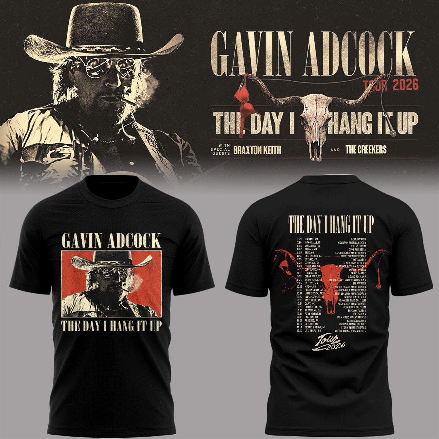 Gavin Adcock Tour 2026 Merch The Day I Hand It Up Tour Dates T-Shirt Black Gift For Fans - Merchluma