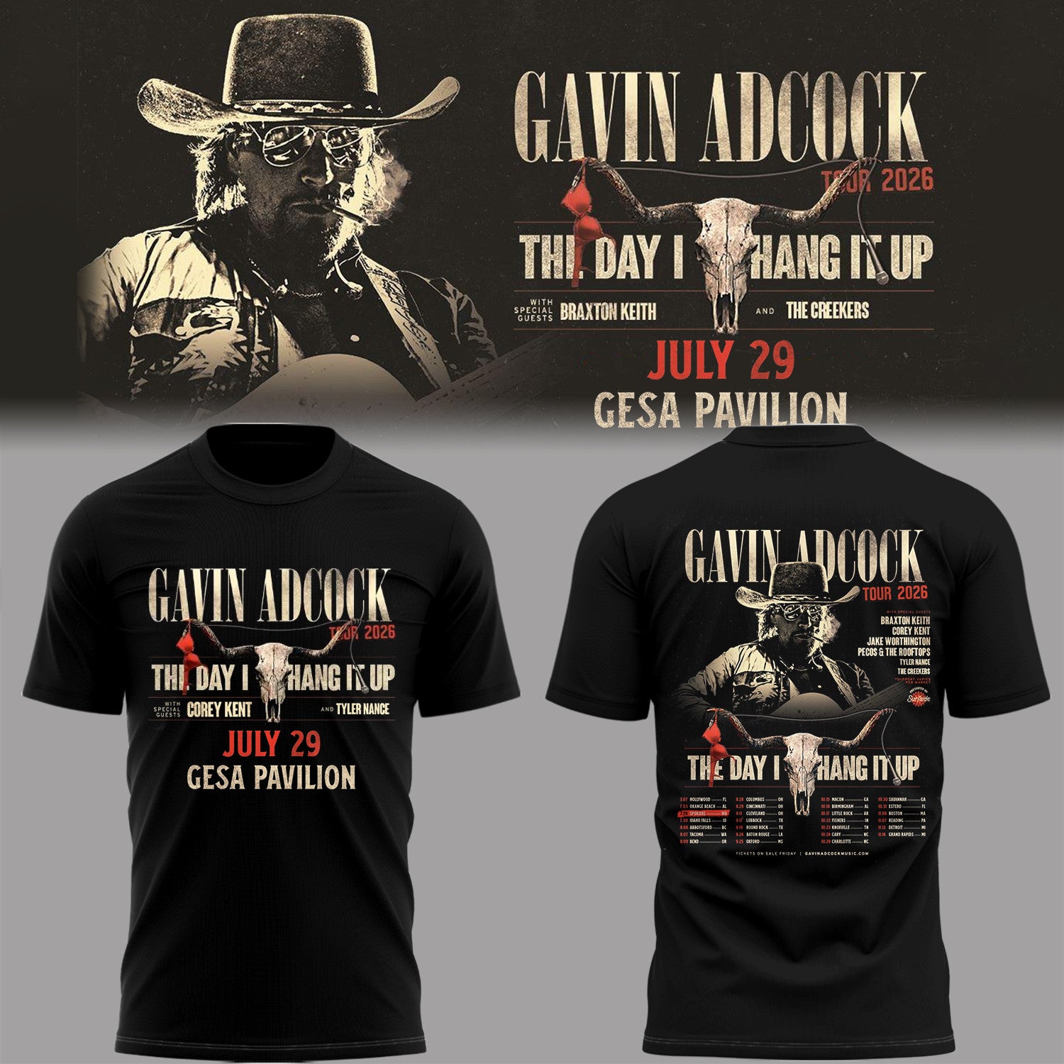 Gavin Adcock Tour 2026 Merch The Day I Hang It Up Tour Dates T-Shirt Best Gift For Country Fans - Merchluma