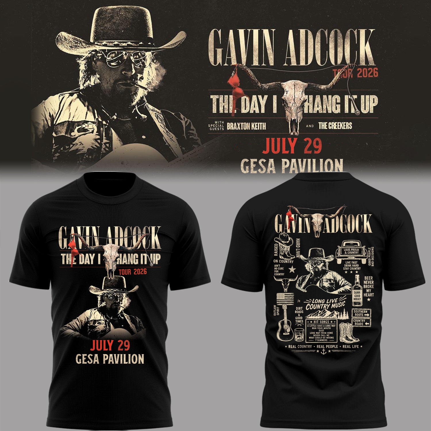 Gavin Adcock Tour 2026 Merch The Day I Hang It Up Tour T-Shirt Present For Country Fans - Merchluma