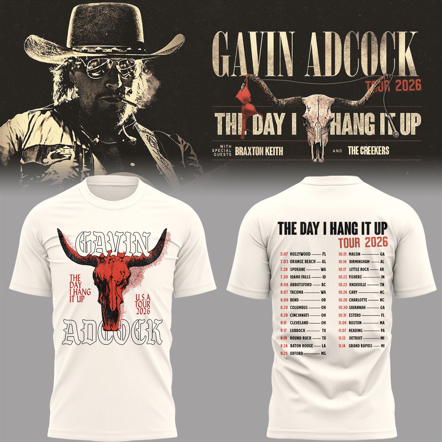 Gavin Adcock Tour 2026 Merch The Day I Hand It Up Tour Dates T-Shirt Gift For Country Fans - Merchluma
