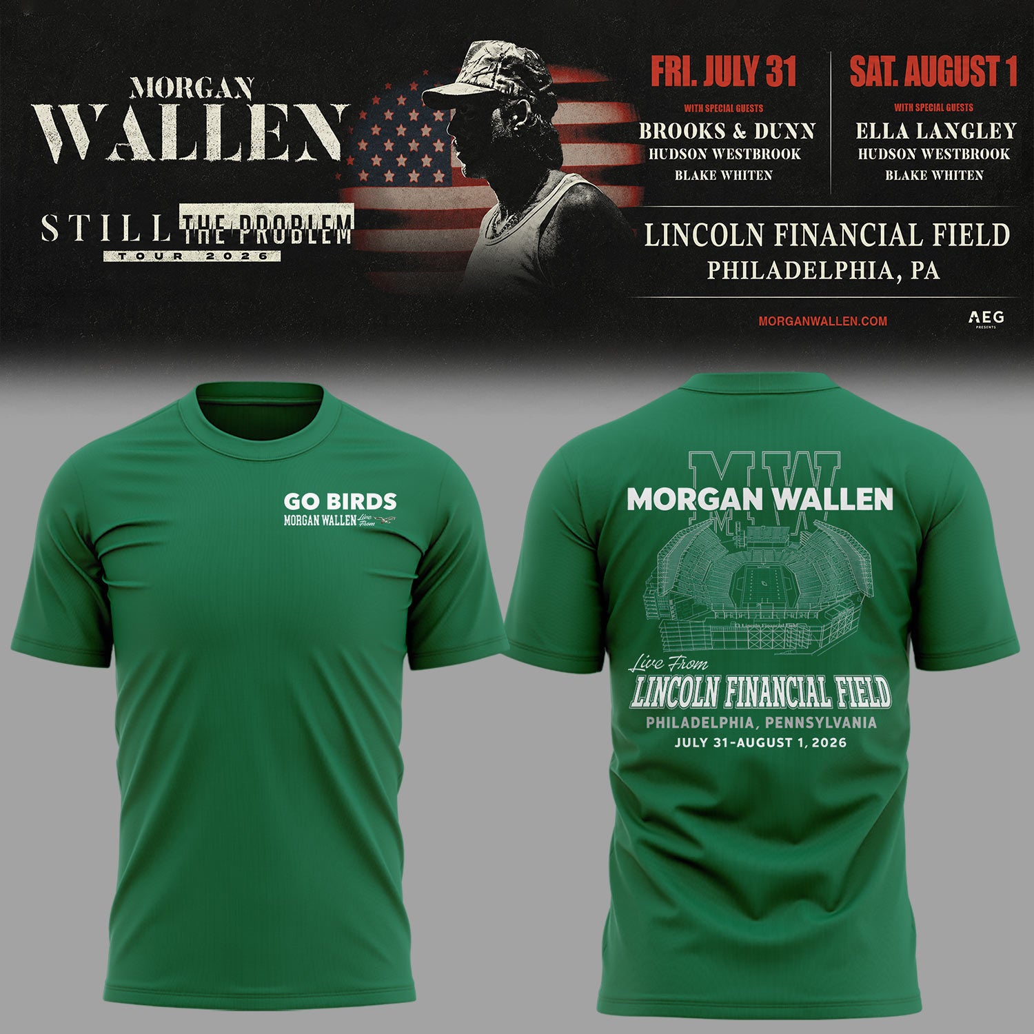 New Eagles X MW Live At Lincoln Financial Field Shirt Morgan Wallen Still The Problem Merch - Merchluma