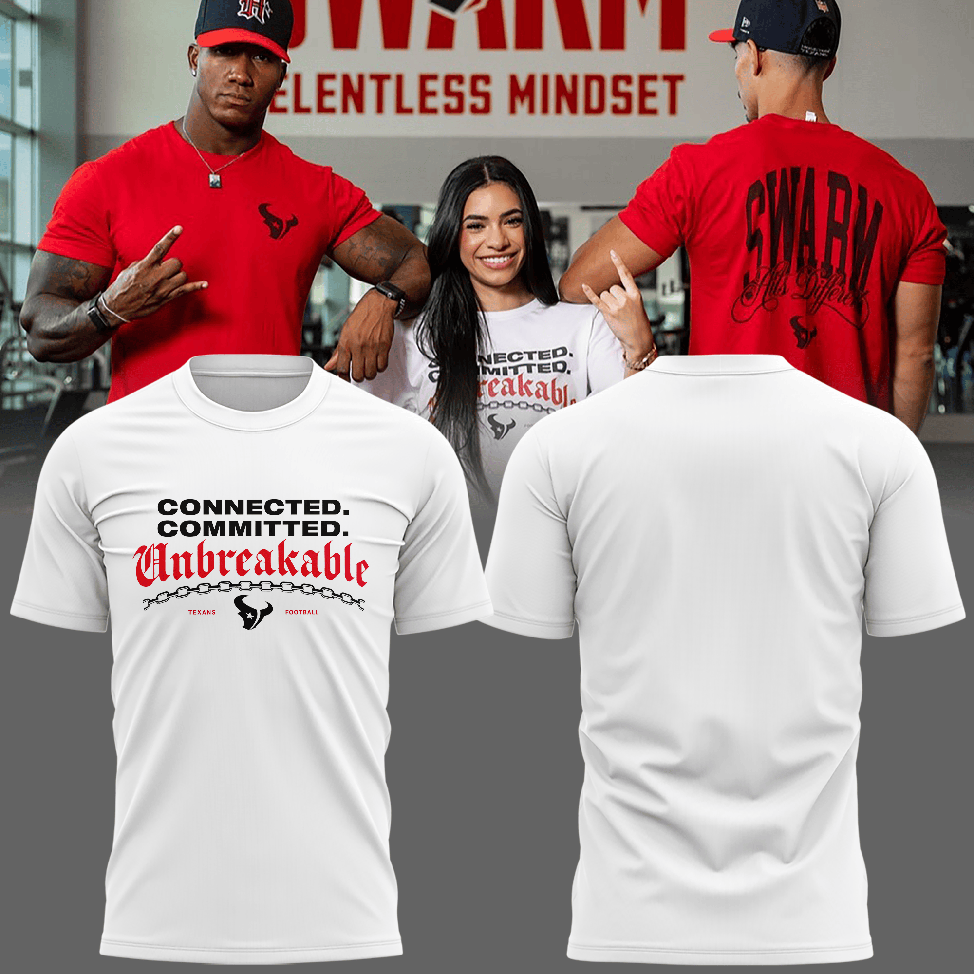 Houston Texans Unbreakable White T-Shirt Connected Committed Shirt Texans Football Merch - Merchluma