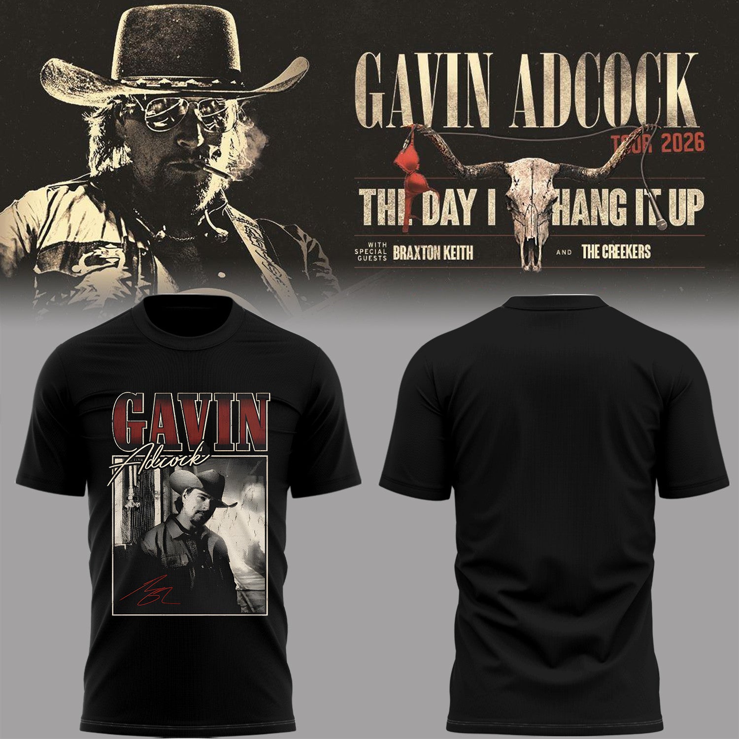 Gavin Adcock Tour 2026 Merch Signature Photo T-Shirt Black The Day I Hand It Up Tour Shirt - Merchluma