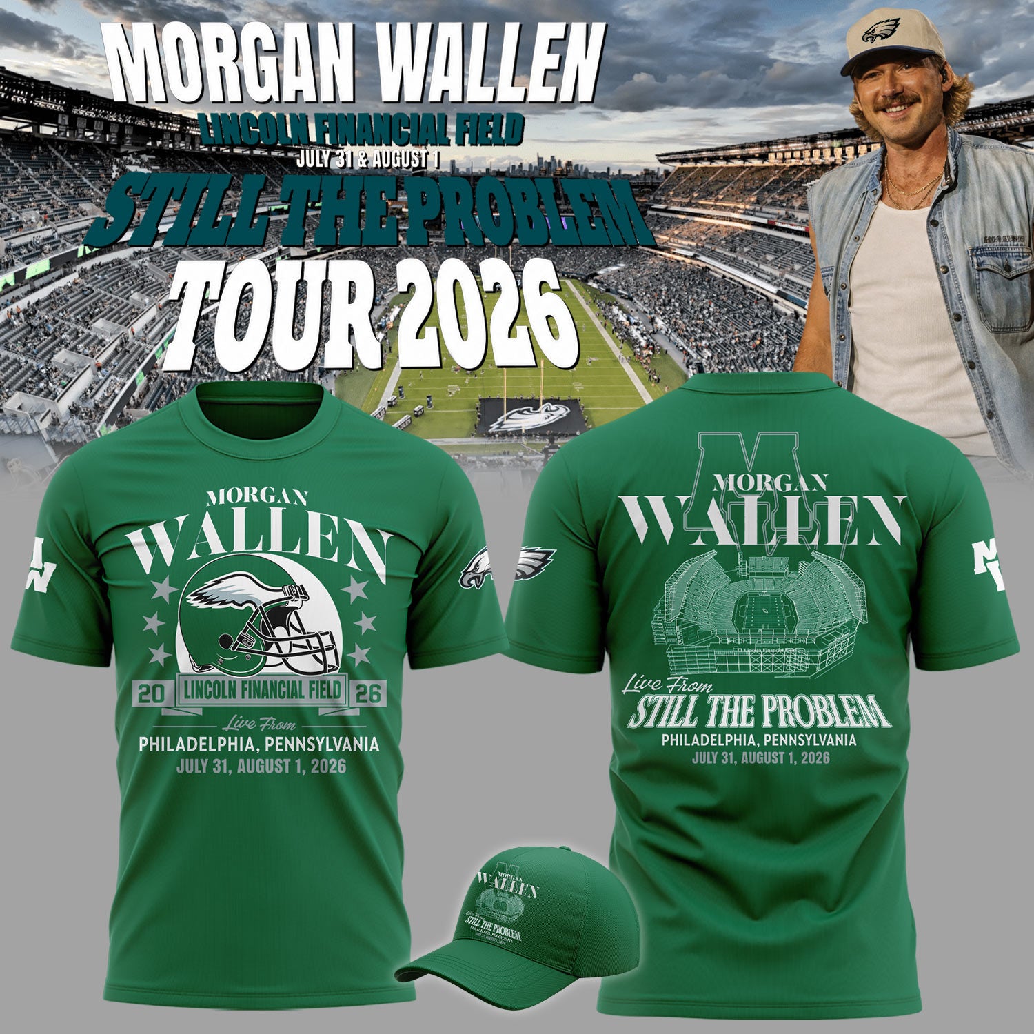 Morgan Wallen Tour Merch 2026 MW Live At Lincoln Financial Field Shirt Still The Problem Merch - Merchluma