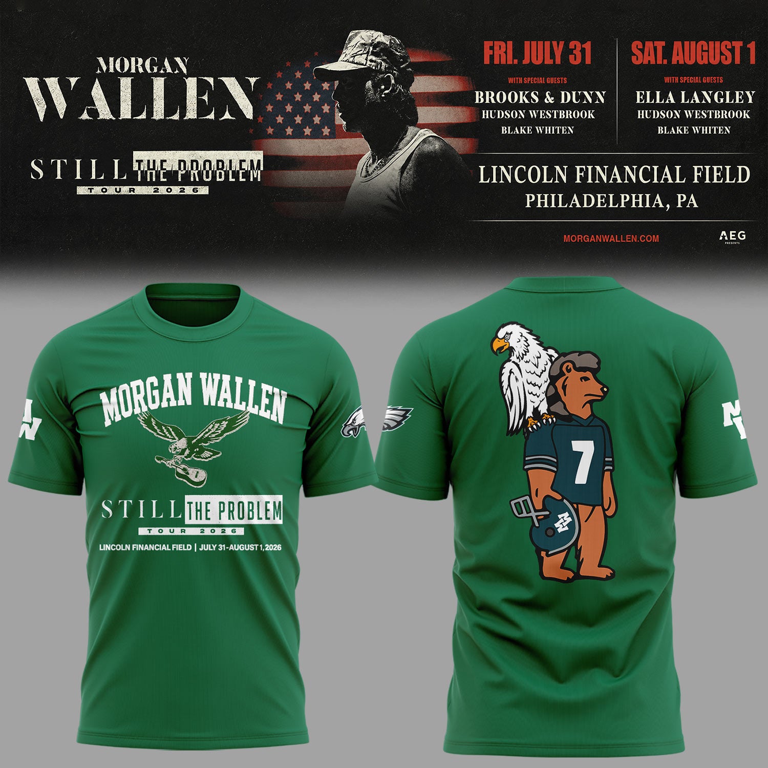 New Eagles X MW Live At Lincoln Financial Field Shirt Morgan Wallen Still The Problem Tour Merch - Merchluma