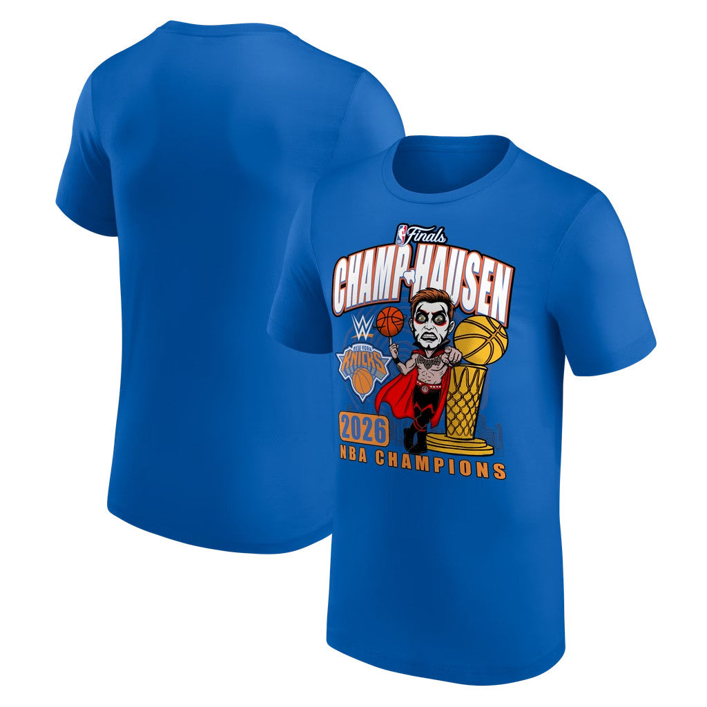 Danhausen Merch 2026 Danhausen X New York Knicks 2026 Finals Champions T-Shirt Blue Fan Gifts - Merchluma