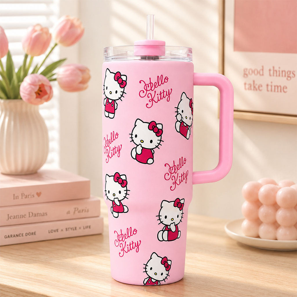 Hello Kitty Tumbler Pink Cute Cartoon Cat Travel Mug Kawaii Style Birthday Gift for Her - Merchluma