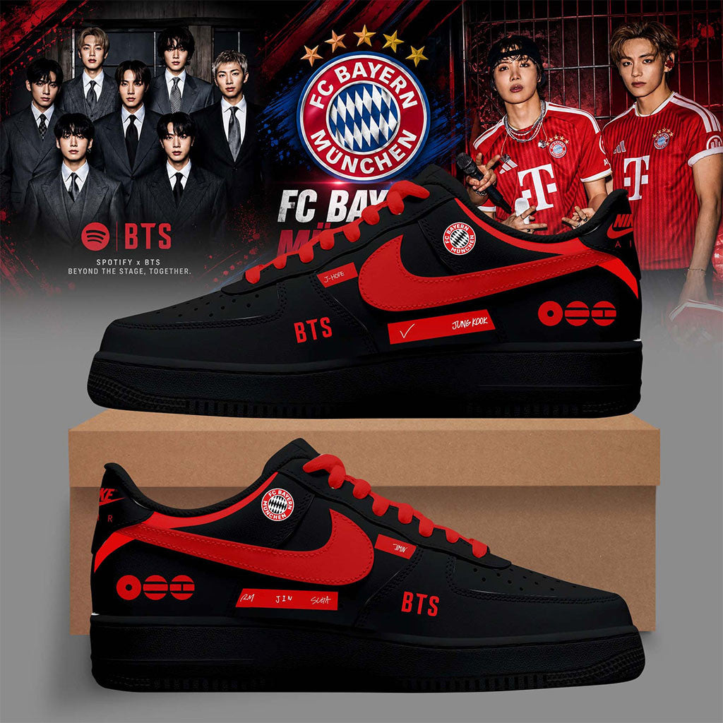 BTS Arirang World Tour 2026 X Bayern Munich Shoes Black BTS Merch Arirang Sneakers Fan Gear - Merchluma