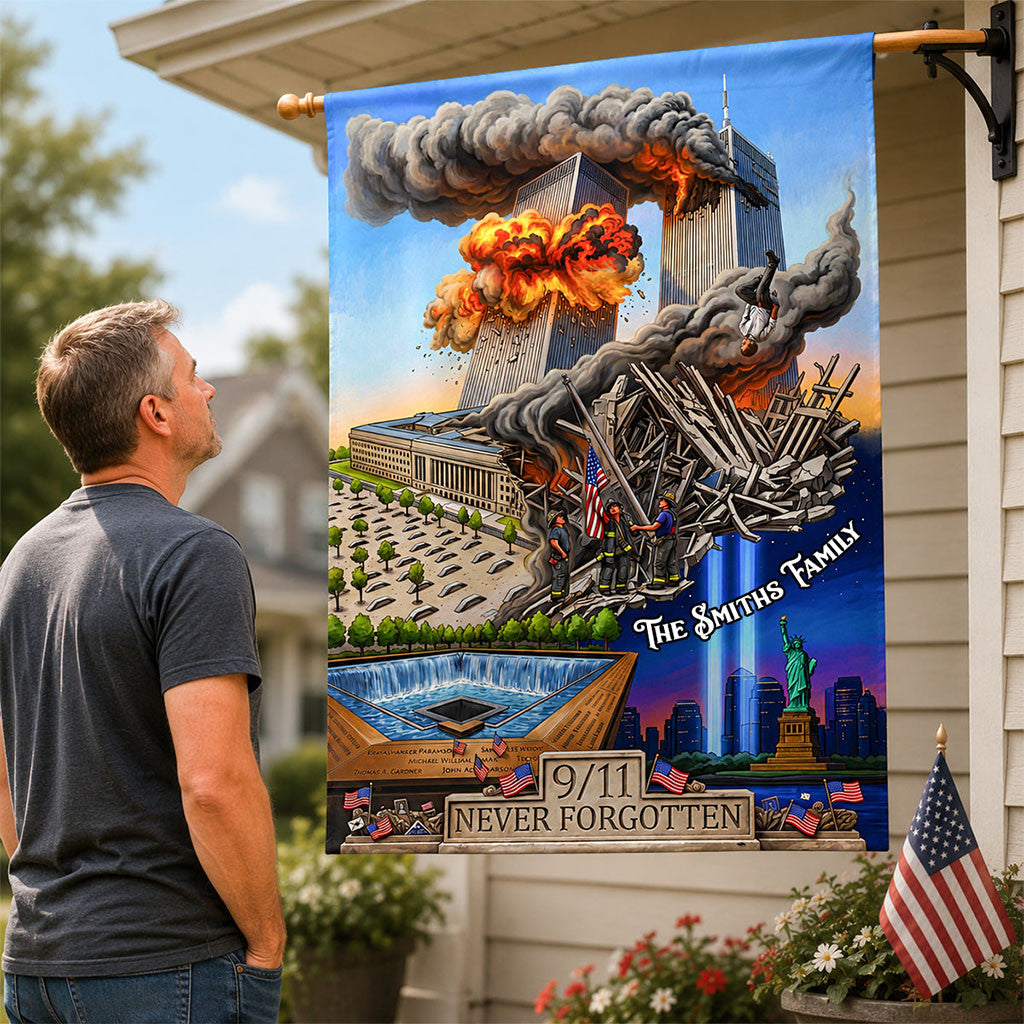 Personalized 9 11 Never Forgotten Flag Patriotic Remembrance Home Decor Gifts For Family - Merchluma