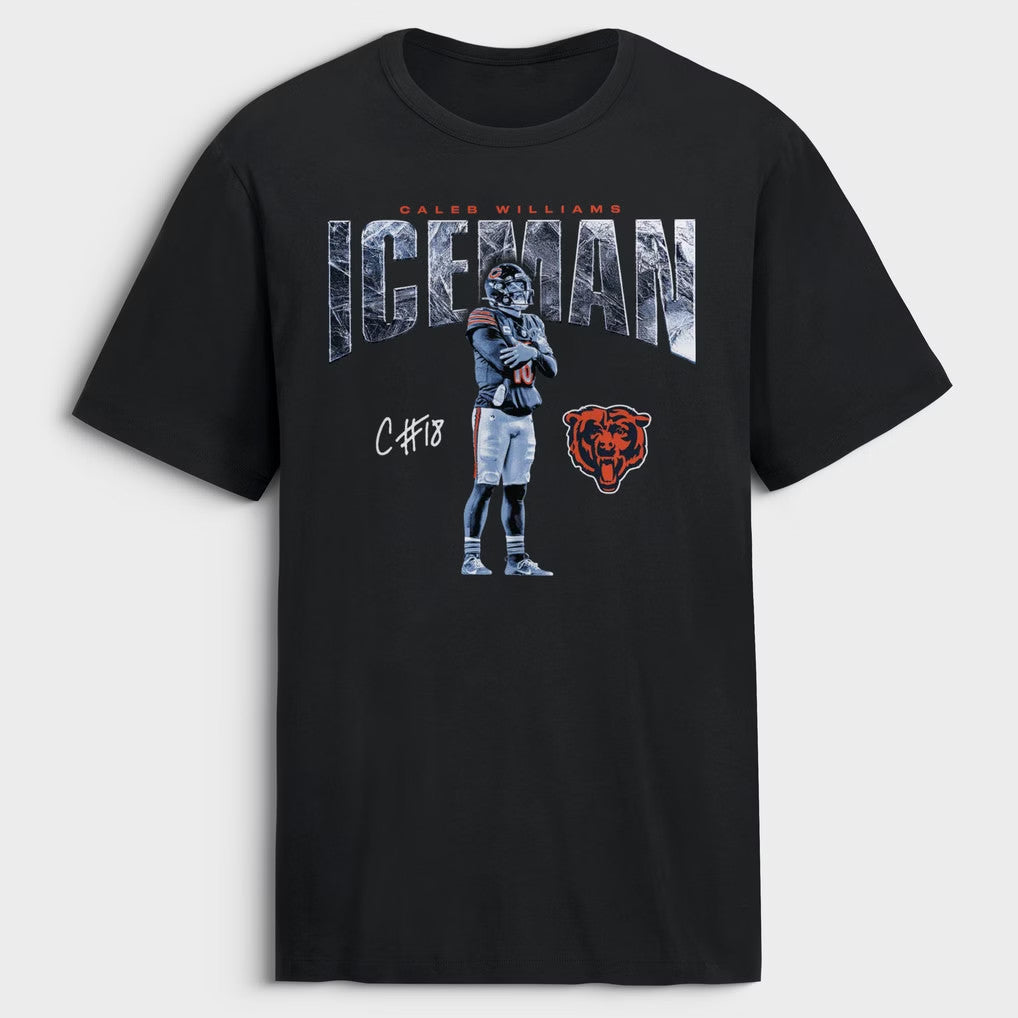 Chicago Bears Merch 2026 Caleb Williams Chicago Bears Iceman T-Shirt Black Football Fan Gear - Merchluma
