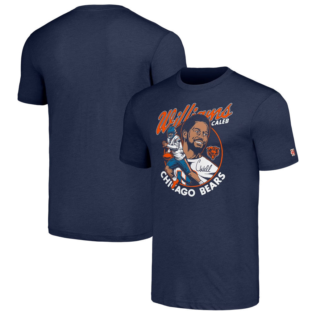 Chicago Bears Merch 2026 Caleb Williams Chicago Bears Homage Caricature Player T-Shirt Navy - Merchluma