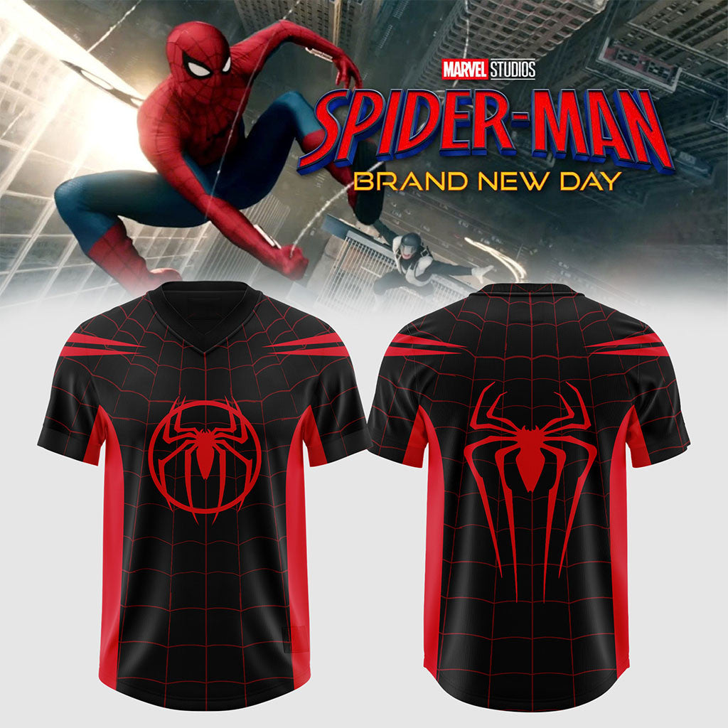 Spider-Man Brand New Day V-Neck Shirt Black And Red Spider-Man Merch 2026 Marvel Fan Presents - Merchluma