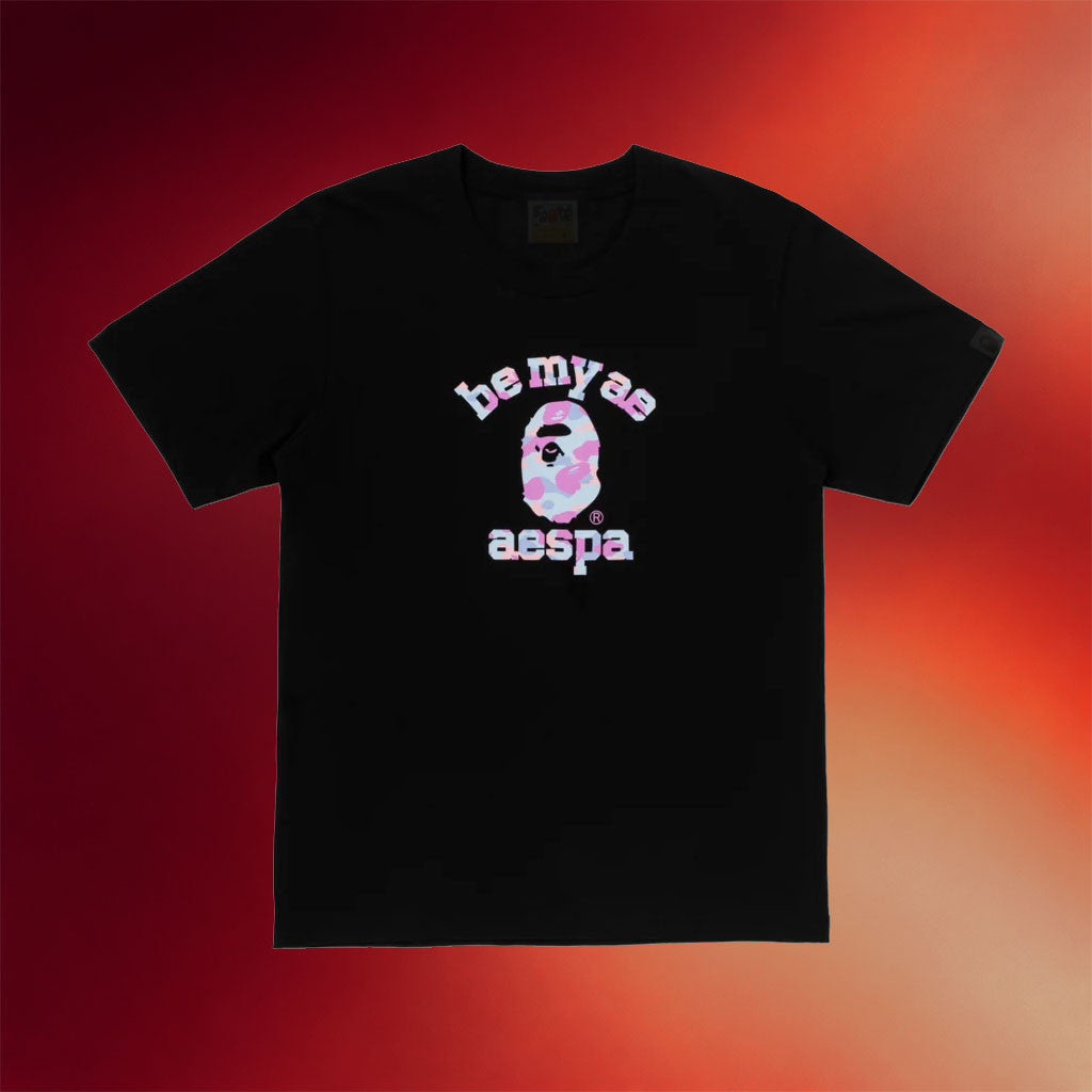 Aespa Merch 2026 BAPE X Aespa Collage T-Shirt Black Be My AE Shirt Present For Kpop Fans - Merchluma