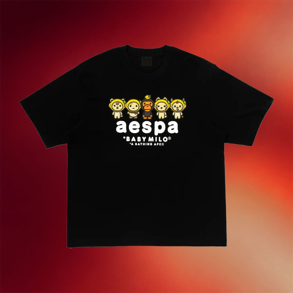 Aespa Merch 2026 BAPE X Aespa Baby Milo Lemonade Mini T-Shirt Black Gift For Kpop Fans - Merchluma
