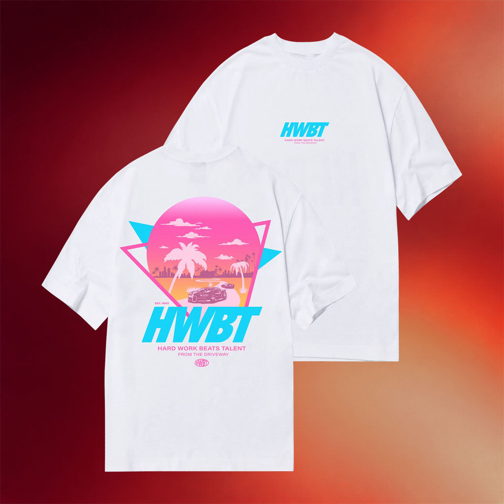 HWBT Merch 2026 Ocean Drive T-Shirt White Hard Work Beats Talent Shirt Best Gift Ideas - Merchluma