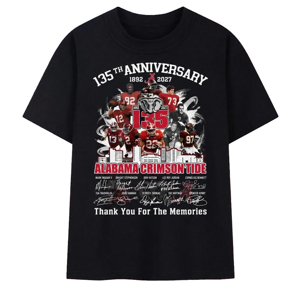 Alabama Crimson Tide Merch 135th Anniversary 1892 2027 Thank You For The Memories T-Shirt Black - Merchluma