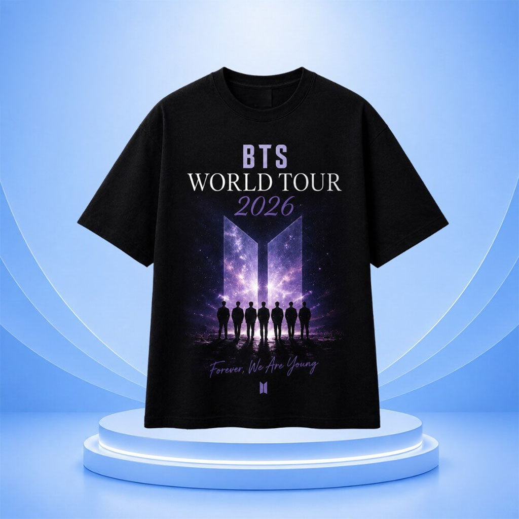 Army BTS World Tour 2026 Shirt Black Forever We Are Young T-Shirt Army BTS Merch Gifts For Fans - Merchluma