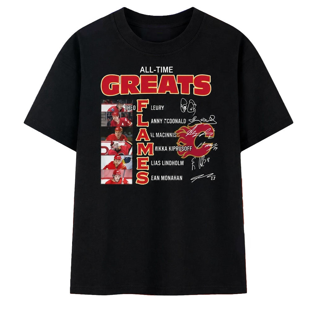 Calgary Flames All Time Greats Hockey Legends Signatures T-Shirt Calgary Flames Merch Fan Gear - Merchluma
