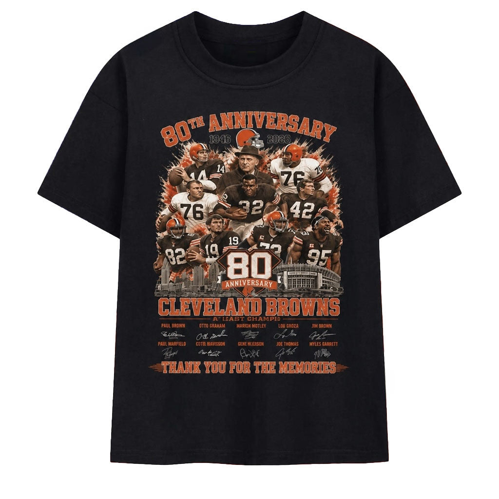 Cleveland Browns Merch 80th Anniversary 1946 2026 Thank You For The Memories T-Shirt Gifts - Merchluma