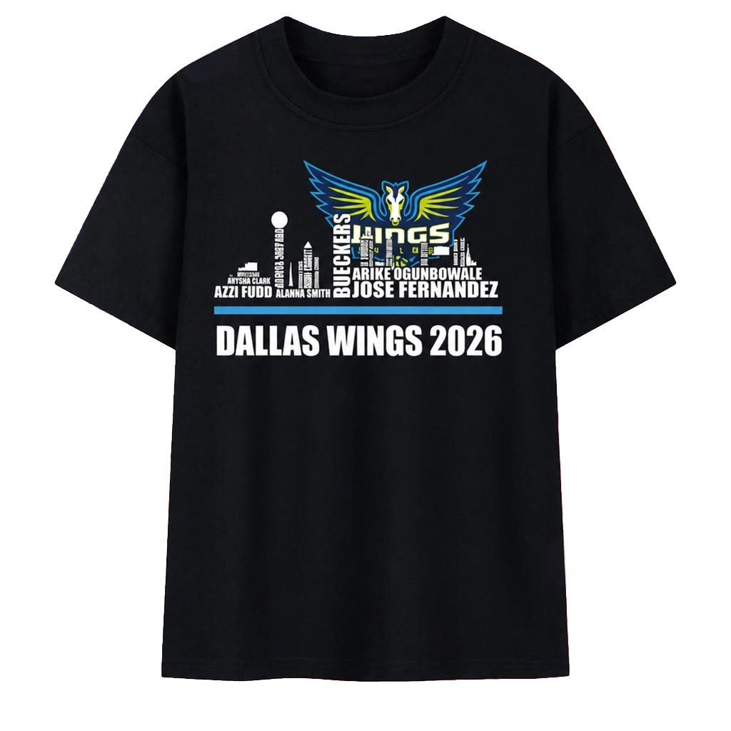 Dallas Wings 2026 Skyline Roster Word Art Basketball T-Shirt Dallas Wings Merch Fan Gifts - Merchluma