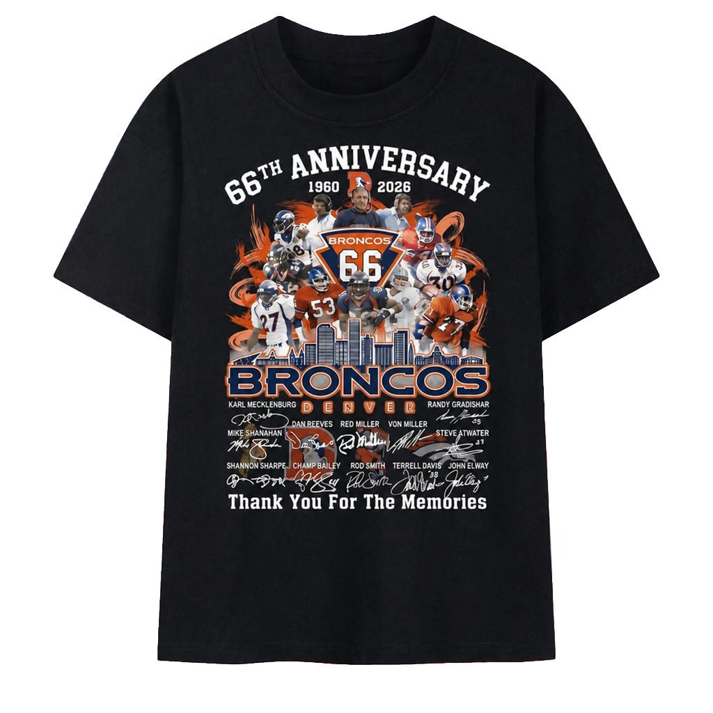 Denver Broncos Merch 66th Anniversary 1960 2026 Thank You For The Memories T-Shirt Gifts For Fan - Merchluma