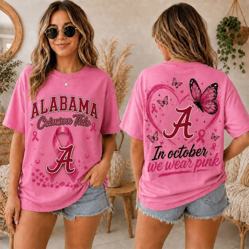 Alabama Crimson Tide Merch 2026 Pink October Breast Cancer Awareness Pride T-Shirt Fans Gifts - Merchluma