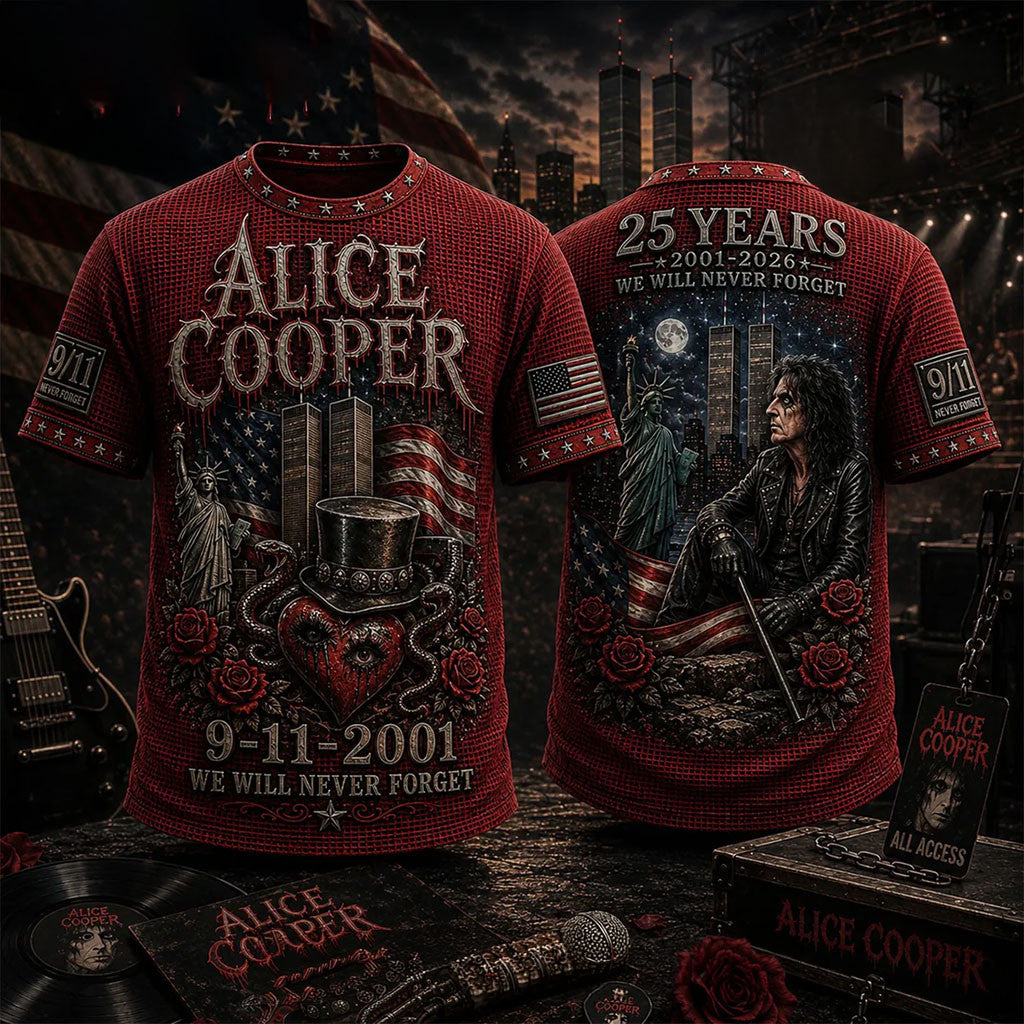 Alice Cooper 911 We Will Never Forest T-Shirt Alice Cooper Merch Patriot Day Gifts - Merchluma