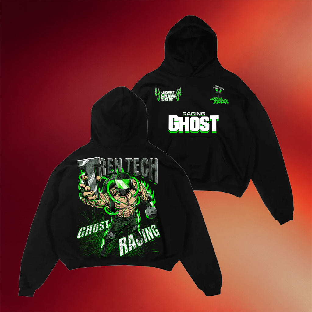 Ghost Racing Merch 2026 Roided Out Biker Hoodie Black Ghost X Tren Tech Hoodie Gift For Fans - Merchluma