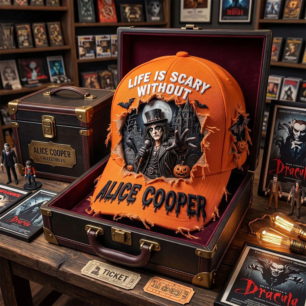 Alice Cooper Life Is Scary Without Orange Distressed Baseball Cap Alice Cooper Merch Him Gifts - Merchluma