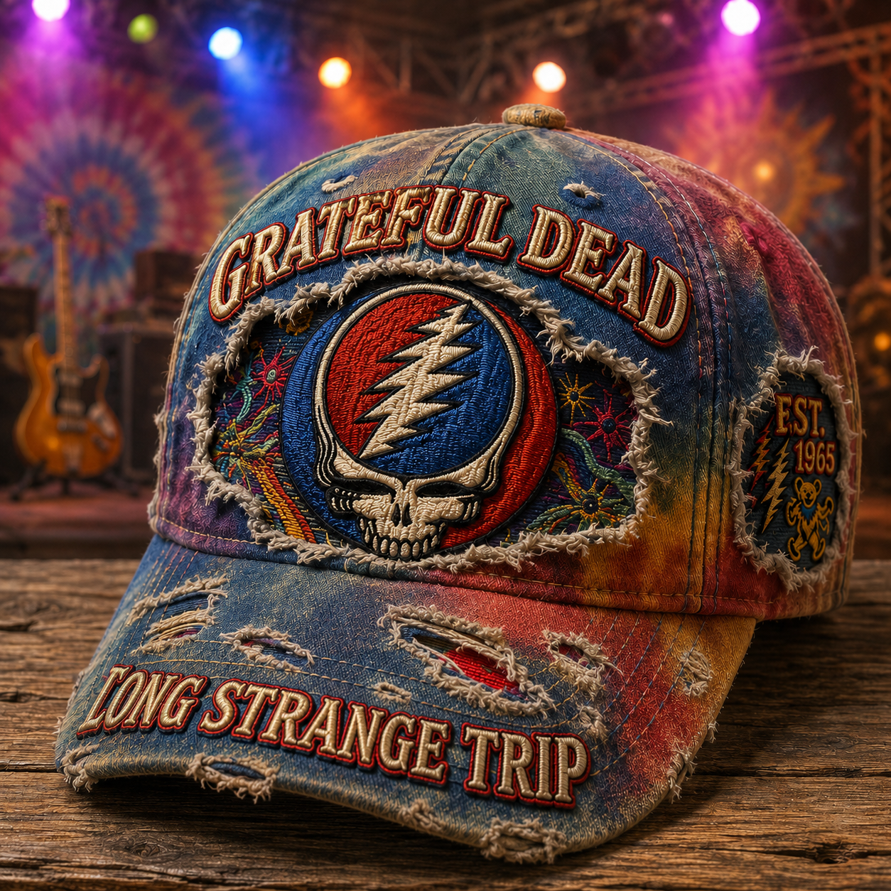 Grateful Dead Long Strange Trip Distressed Hat Steal Your Face Cap Grateful Dead Merch Fan Gift - Merchluma