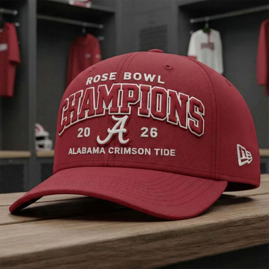 Alabama Crimson Tide Merch 2026 Rose Bowl Champions Crimson Hat Embroidered Gifts For Fans - Merchluma