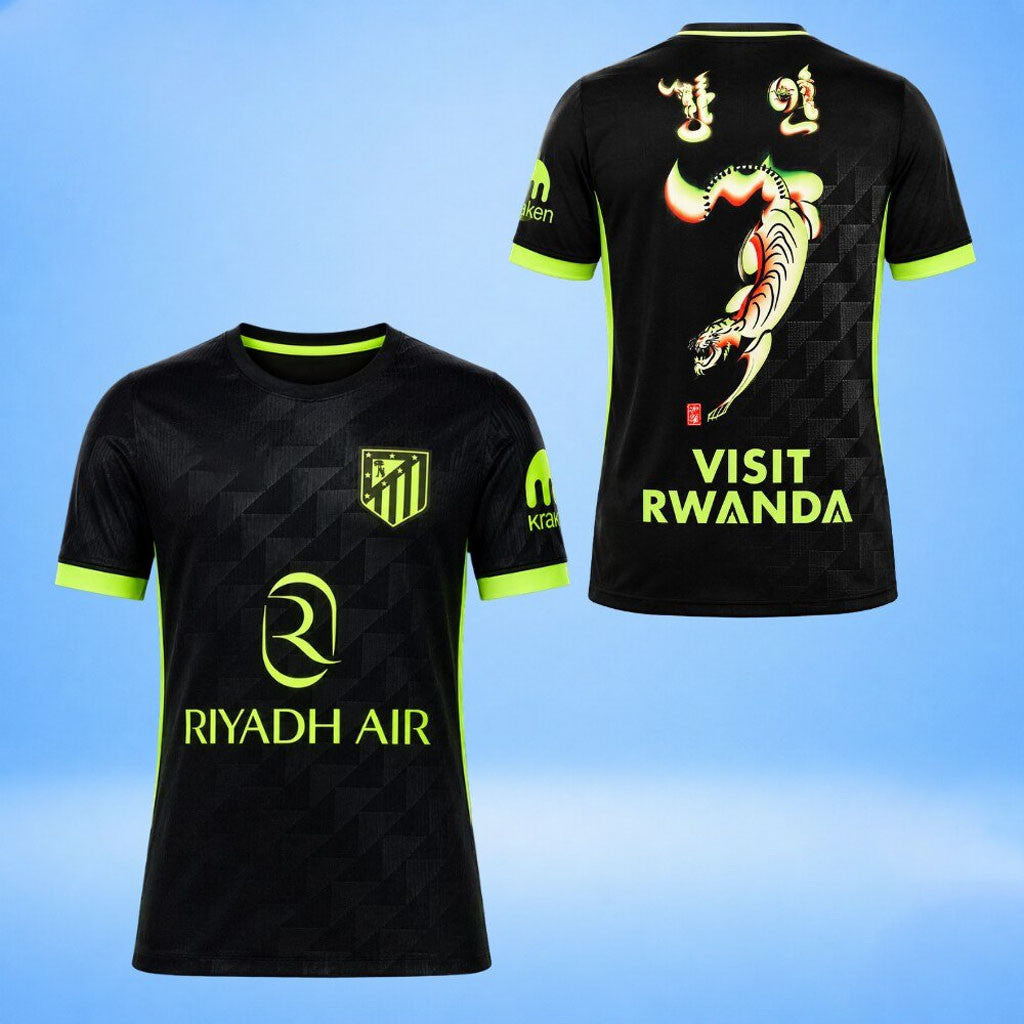Atletico Madrid X South Korean Over The Pitch Third Jersey 2026 Tiger Black Shirt Him Gifts - Merchluma