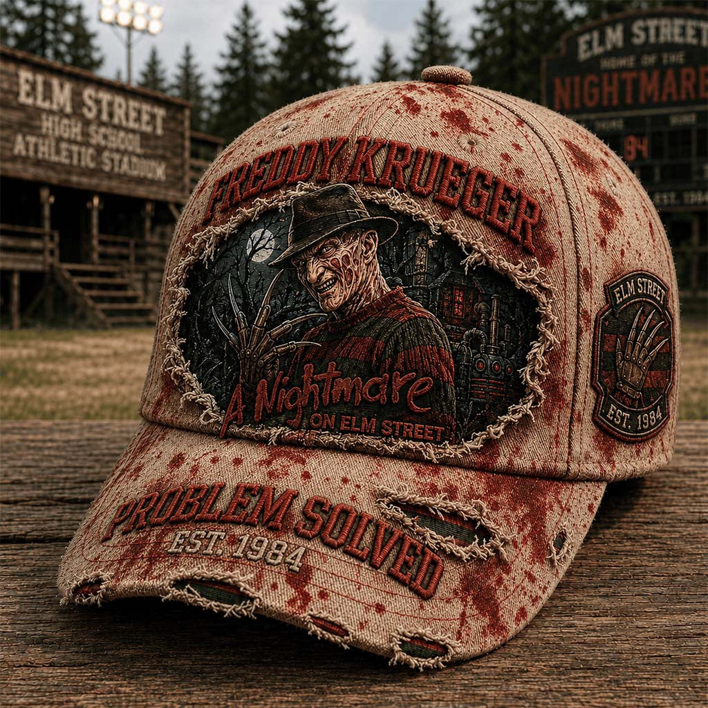 A Nightmare on Elm Street Merch Freddy Krueger Hat Problem Solved Hat Gift For Horror Fans - Merchluma