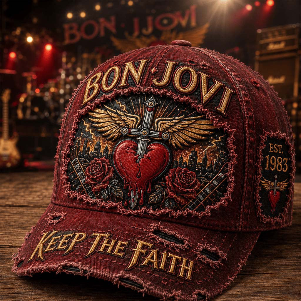 Bon Jovi Keep The Faith Distressed Hat Bon Jovi Merch 2026 Present For Rock Band Fans - Merchluma