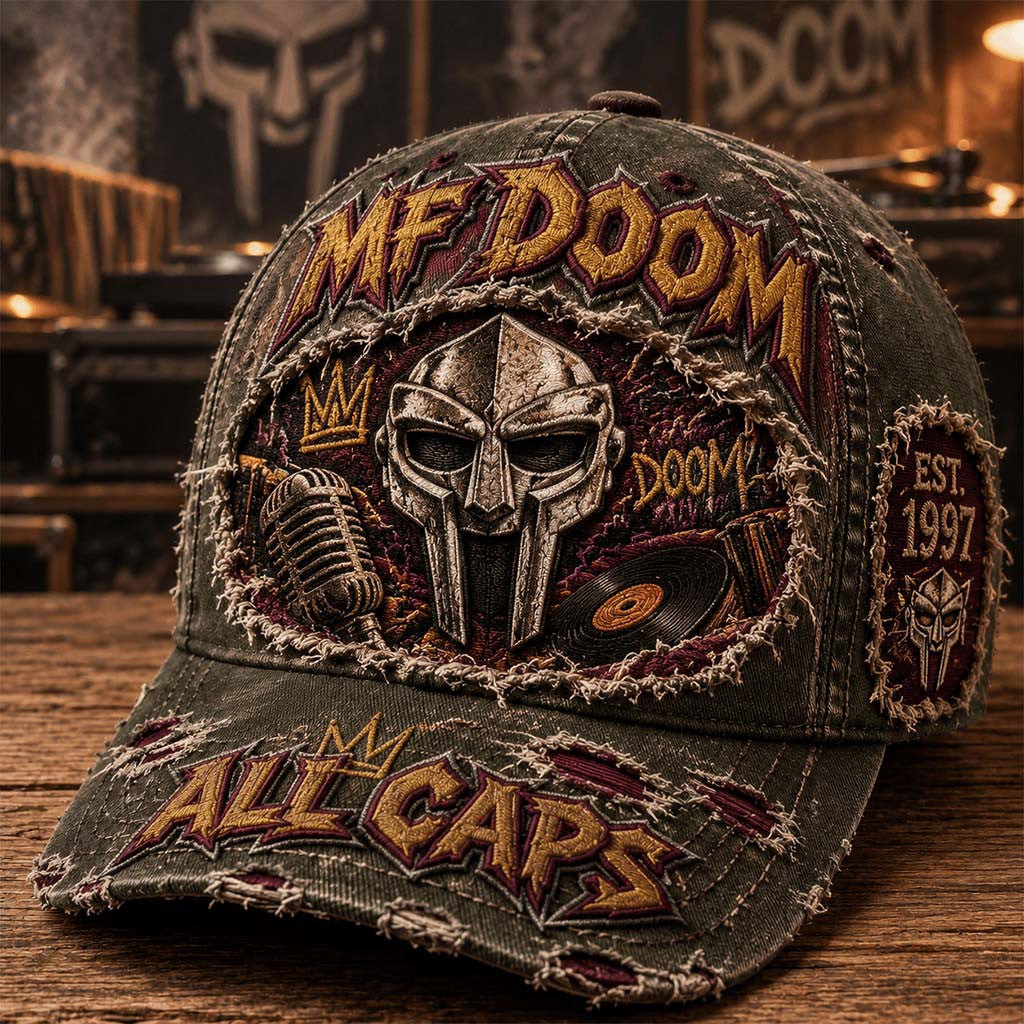 MF DOOM All Caps Vintage Hat MF DOOM Merch Best Gift For Rapper Fans - Merchluma